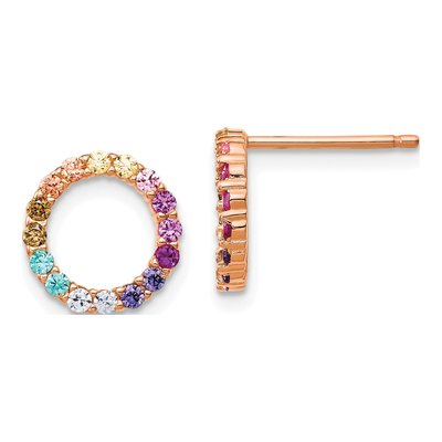 Rose Gold-Plated Sterling Silver Round CZ Open Circle Stud Earrings