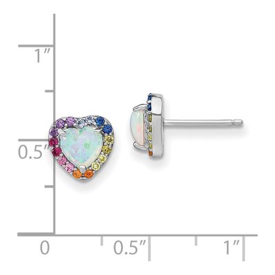 Sterling Silver Round Lab-Created Opal & CZ Heart Button Stud Earrings – view 5