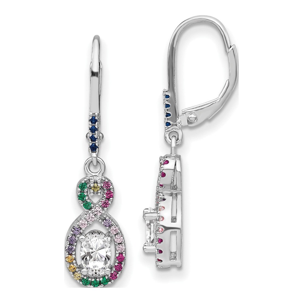Sterling Silver CZ Infinity Leverback Earrings