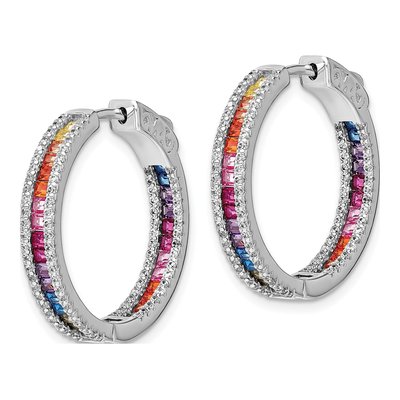 Sterling Silver 24mm CZ In-Out Hoop Earrings – view 3