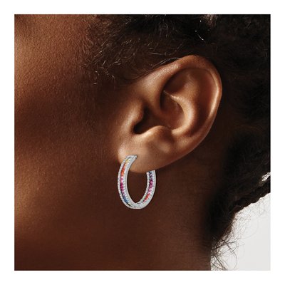 Sterling Silver 24mm CZ In-Out Hoop Earrings – view 4