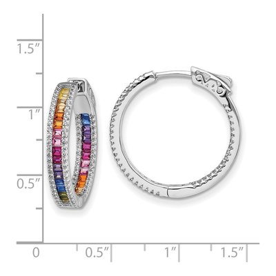Sterling Silver 24mm CZ In-Out Hoop Earrings – view 5