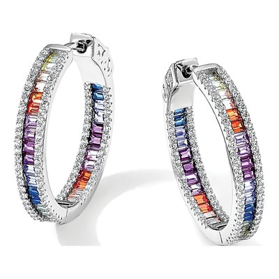 Sterling Silver 24mm CZ In-Out Hoop Earrings – view 6