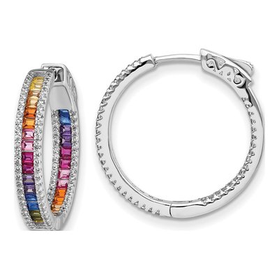 Sterling Silver 24mm CZ In-Out Hoop Earrings