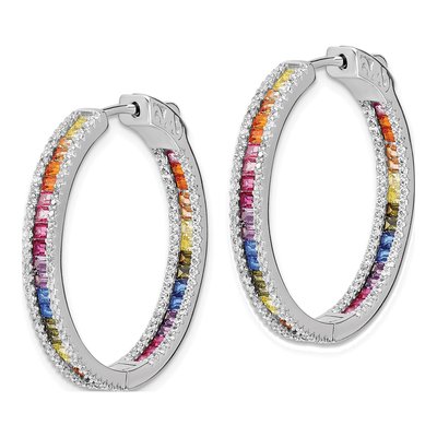Sterling Silver 30mm CZ In-Out Hoop Earrings – view 3