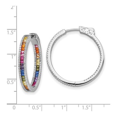 Sterling Silver 30mm CZ In-Out Hoop Earrings – view 5