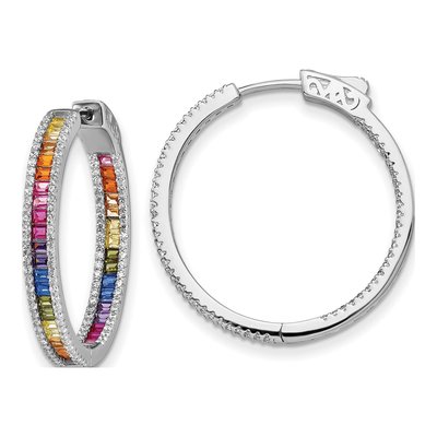 Sterling Silver 30mm CZ In-Out Hoop Earrings