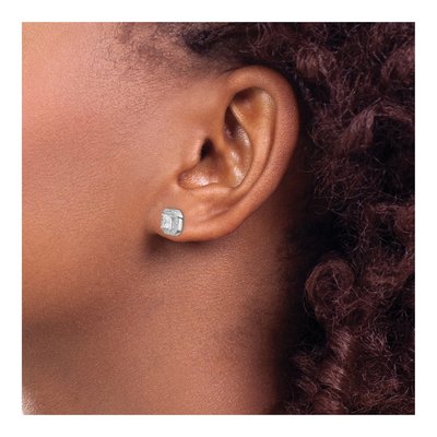 Sterling Silver CZ Square Button Stud Earrings – view 4
