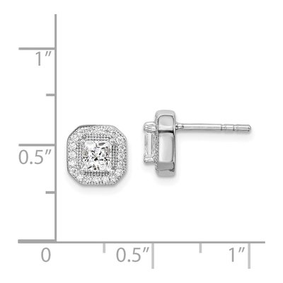 Sterling Silver CZ Square Button Stud Earrings – view 5