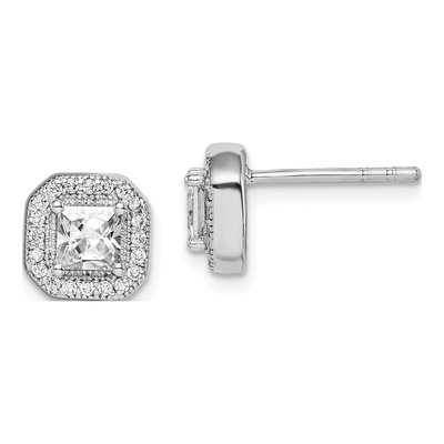 Sterling Silver CZ Square Button Stud Earrings