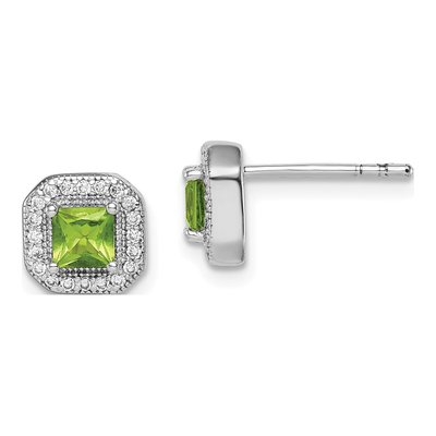 Sterling Silver CZ Square Stud Earrings