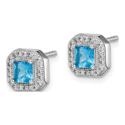Sterling Silver CZ Square Stud Earrings – view 3