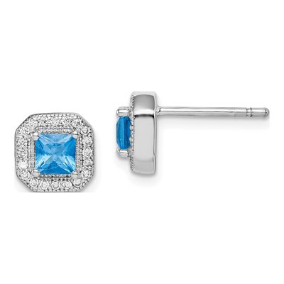 Sterling Silver CZ Square Stud Earrings