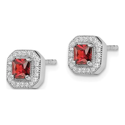 Sterling Silver Square CZ January Birthstone Stud Earrings – view 3
