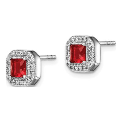 Sterling Silver Square CZ July Birthstone Stud Earrings – view 3
