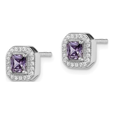 Sterling Silver Square CZ June Birthstone Stud Earrings – view 3