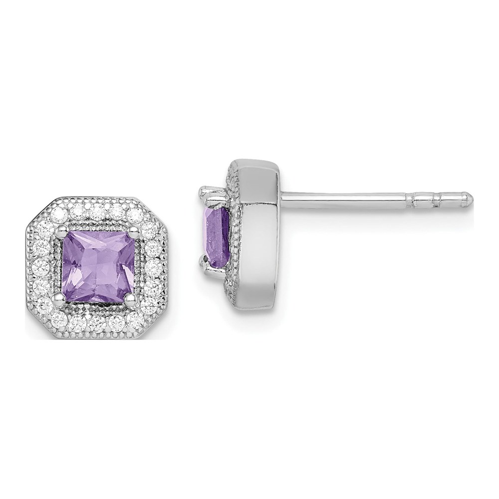 Sterling Silver Square CZ June Birthstone Stud Earrings