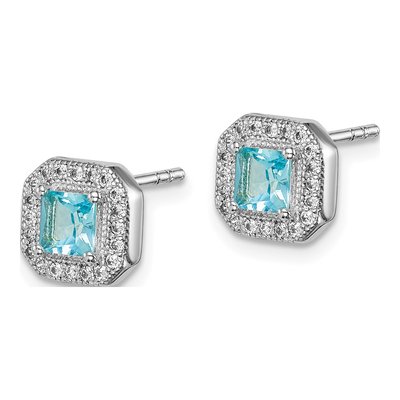 Sterling Silver CZ Clear Square Button Stud Earrings – view 3