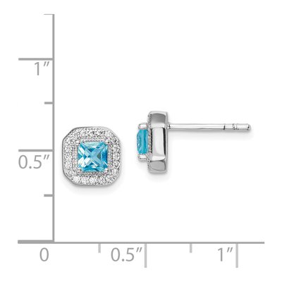 Sterling Silver CZ Clear Square Button Stud Earrings – view 5