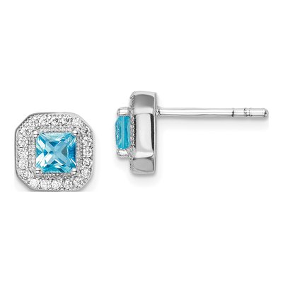 Sterling Silver CZ Clear Square Button Stud Earrings