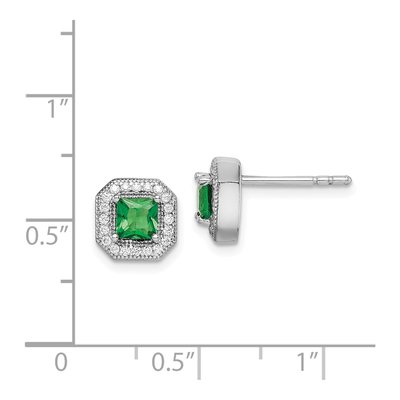 Sterling Silver Square CZ May Birthstone Stud Earrings – view 5