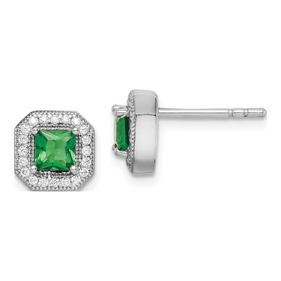 Sterling Silver Square CZ May Birthstone Stud Earrings