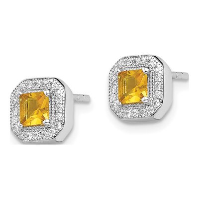 Sterling Silver Square CZ November Birthstone Stud Earrings – view 3