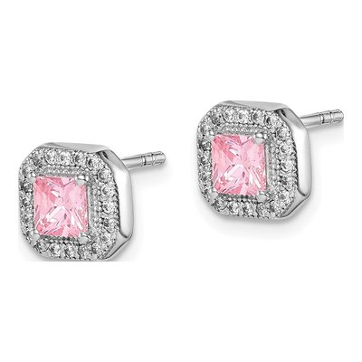 Sterling Silver Square CZ Clear Button Stud Earrings – view 3