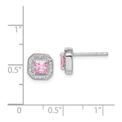 Sterling Silver Square CZ Clear Button Stud Earrings – view 5