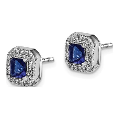 Sterling Silver Blue & Clear CZ Square Post Earrings – view 3