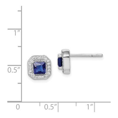 Sterling Silver Blue & Clear CZ Square Post Earrings – view 5