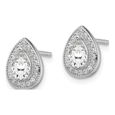 Sterling Silver CZ Teardrop Birthstone Stud Earrings – view 3