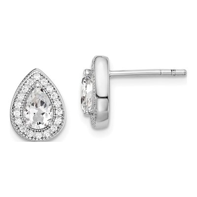 Sterling Silver CZ Teardrop Birthstone Stud Earrings