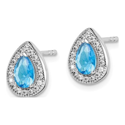 Sterling Silver Teardrop CZ Clear Button Stud Earrings – view 3
