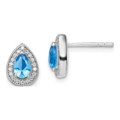 Sterling Silver Teardrop CZ Clear Button Stud Earrings