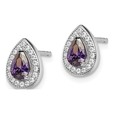 Sterling Silver Teardrop CZ Birthstone Stud Earrings – view 3