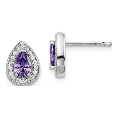 Sterling Silver Teardrop CZ Birthstone Stud Earrings