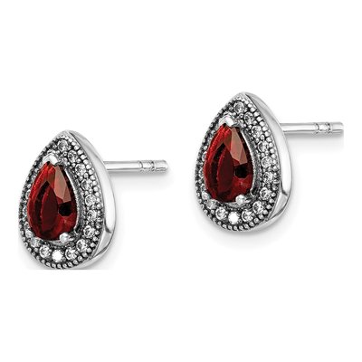 Sterling Silver Teardrop CZ July Birthstone Stud Earrings – view 3