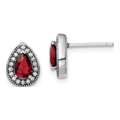 Sterling Silver Teardrop CZ July Birthstone Stud Earrings