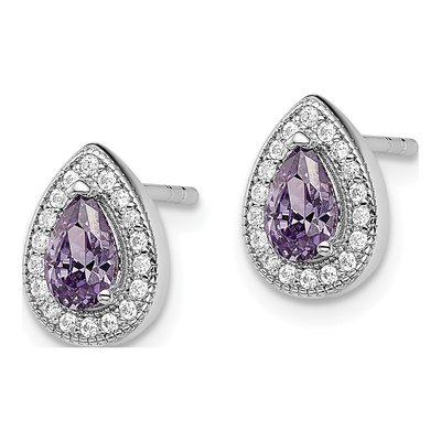 Sterling Silver Teardrop CZ June Birthstone Stud Earrings – view 3