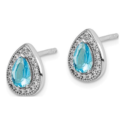 Sterling Silver Teardrop CZ Button Stud Earrings – view 3