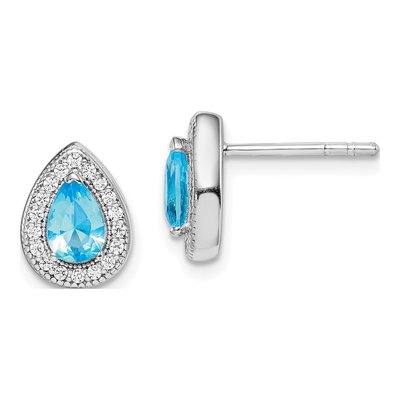 Sterling Silver Teardrop CZ Button Stud Earrings