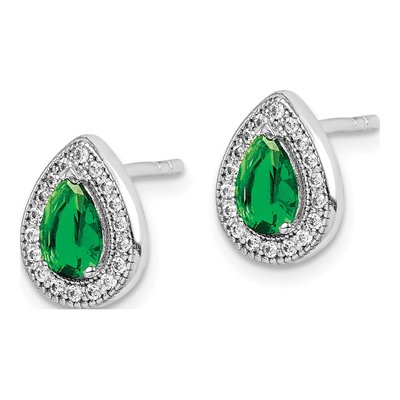 Sterling Silver Teardrop CZ May Birthstone Stud Earrings – view 3