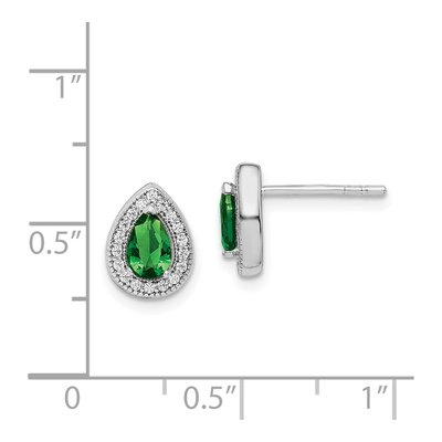 Sterling Silver Teardrop CZ May Birthstone Stud Earrings – view 5