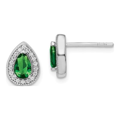 Sterling Silver Teardrop CZ May Birthstone Stud Earrings