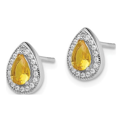 Sterling Silver Teardrop CZ Birthstone Stud Earrings – view 3
