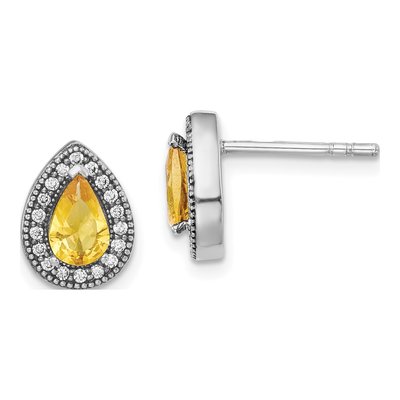 Sterling Silver Teardrop CZ Birthstone Stud Earrings