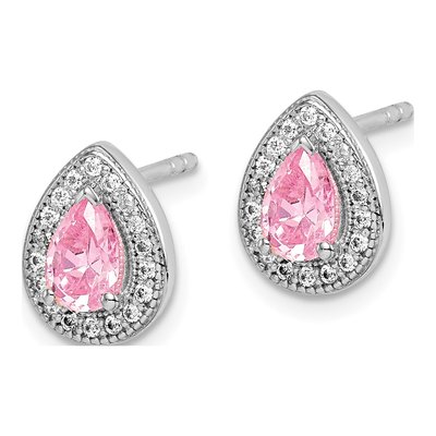 Sterling Silver Teardrop CZ Clear Button Stud Earrings – view 3