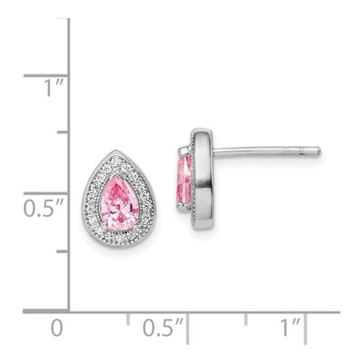 Sterling Silver Teardrop CZ Clear Button Stud Earrings – view 5