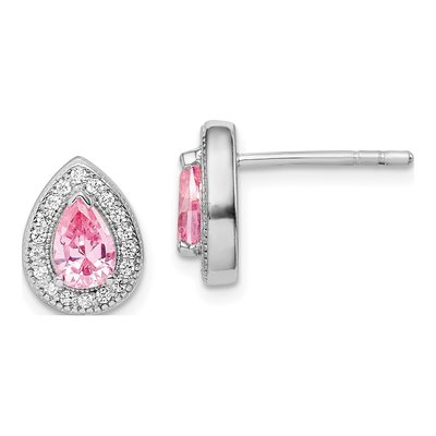Sterling Silver Teardrop CZ Clear Button Stud Earrings